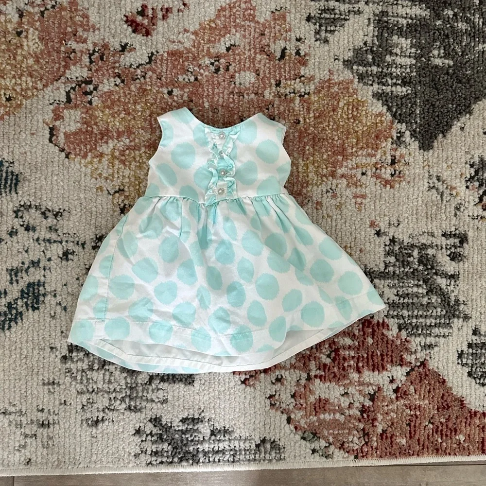 Carter’s Formal Sleeveless Polka Dot Dress Light Blue White 3 Months Baby Girl